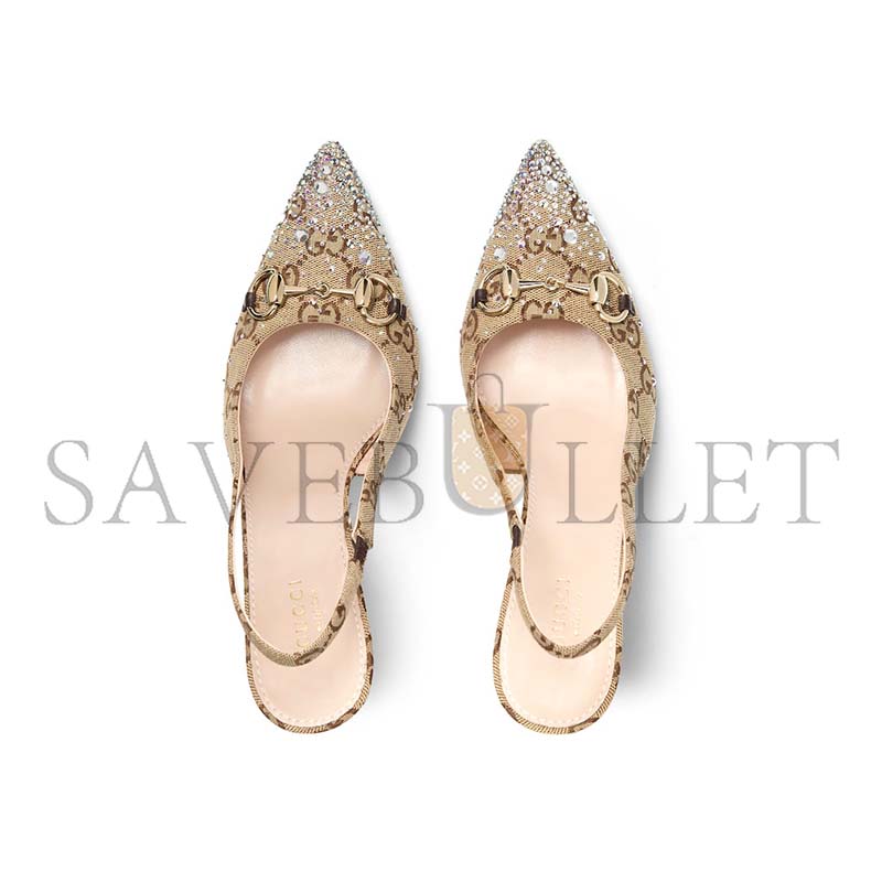 GUCCI WOMEN'S SLINGBACK PUMP WITH CRYSTAL HORSEBIT 812176 GUCCI WOMEN'S SLINGBACK PUMP WITH CRYSTAL HORSEBIT 812176